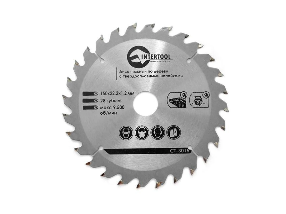 Диск пиляльний по деревині з твердосплавними напайками 150*22.2*1.5 мм, 28 зубів INTERTOOL CT-3015 