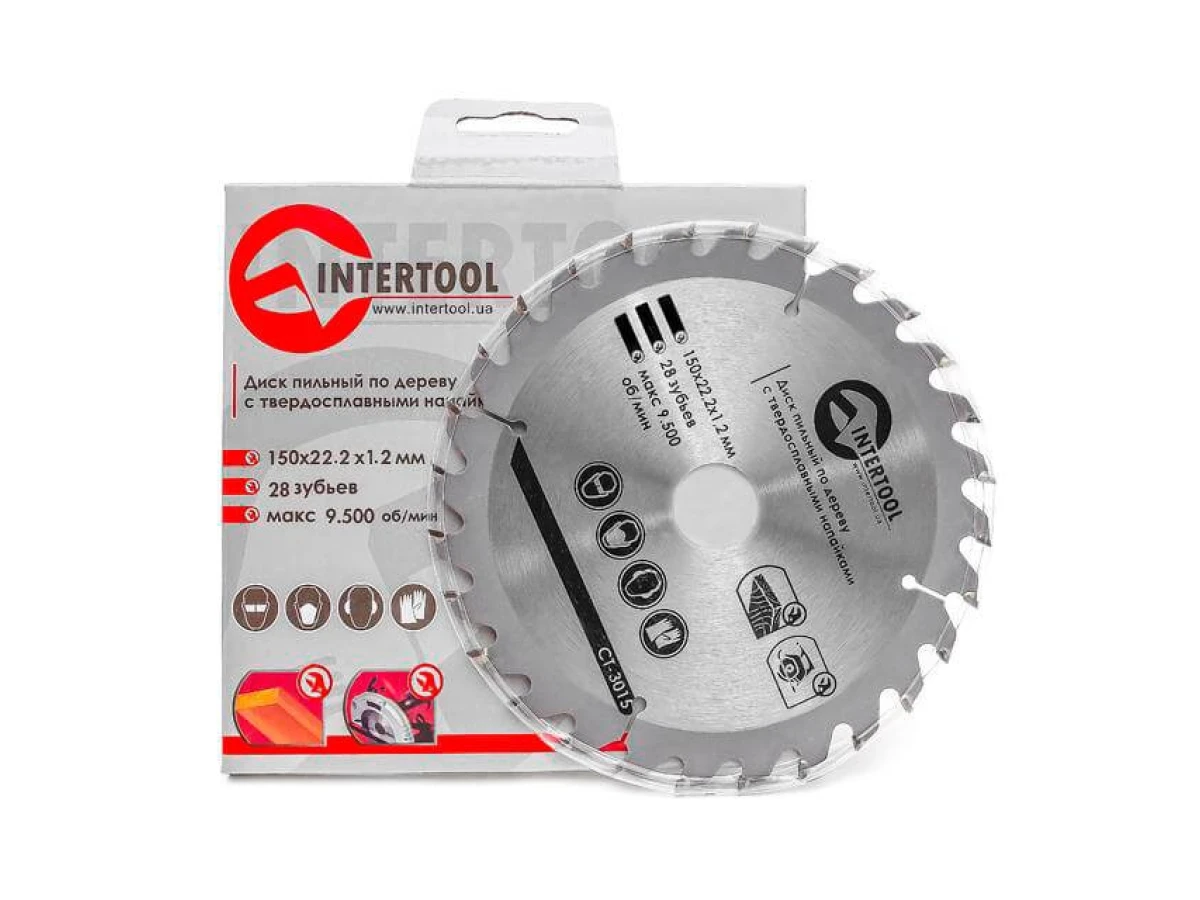 Диск пиляльний по деревині з твердосплавними напайками 150*22.2*1.5 мм, 28 зубів INTERTOOL CT-3015 
