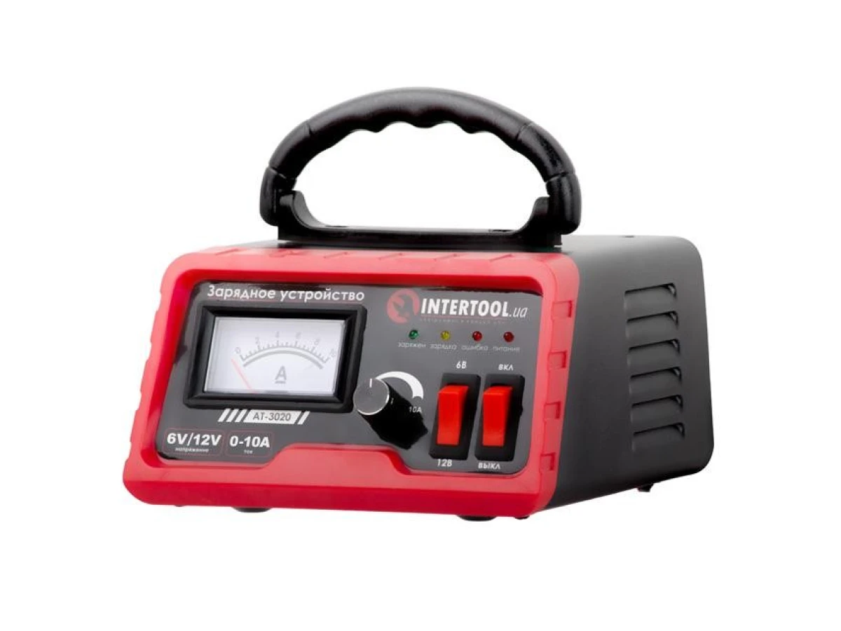 Устройство зарядное для аккумуляторов 6/12 В, 0-10 А, 6-120 Ач, с микропроцессором INTERTOOL AT-3020 