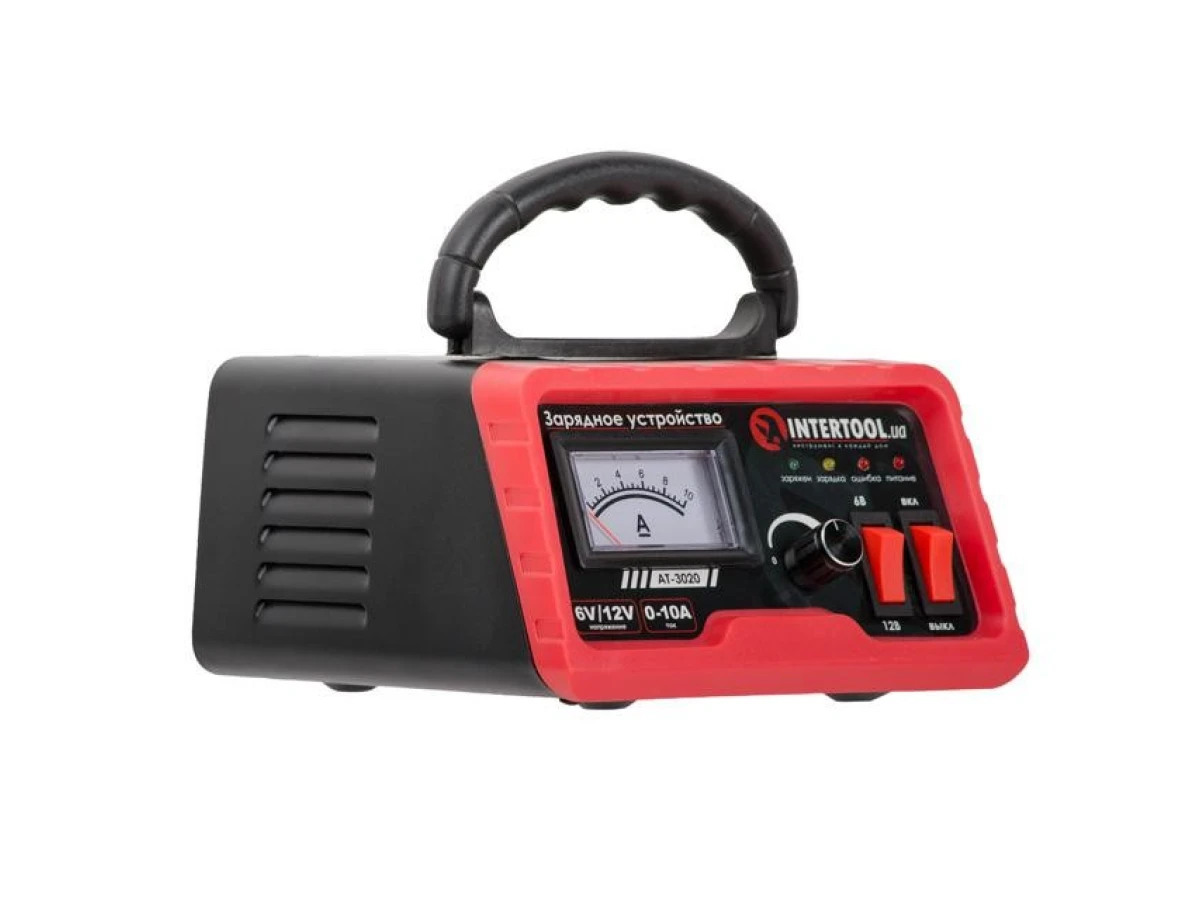 Устройство зарядное для аккумуляторов 6/12 В, 0-10 А, 6-120 Ач, с микропроцессором INTERTOOL AT-3020 