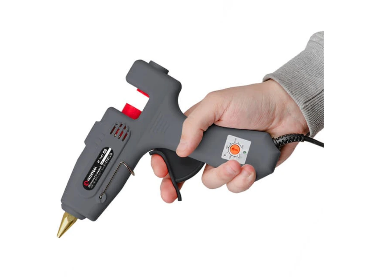 Пістолет клейовий 120 Вт, 230 В, 100-220 °C під стрижні 10.8-11.5 мм, 13-30 г/хв. INTERTOOL RT-1107 
