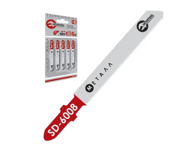 Набір полотен 5 од. для лобзика. Робоча довжина 50 мм, шаг зуба 0,8 мм, для роботи з тонколистовим та кольоровим металом. INTERTOOL SD-6008