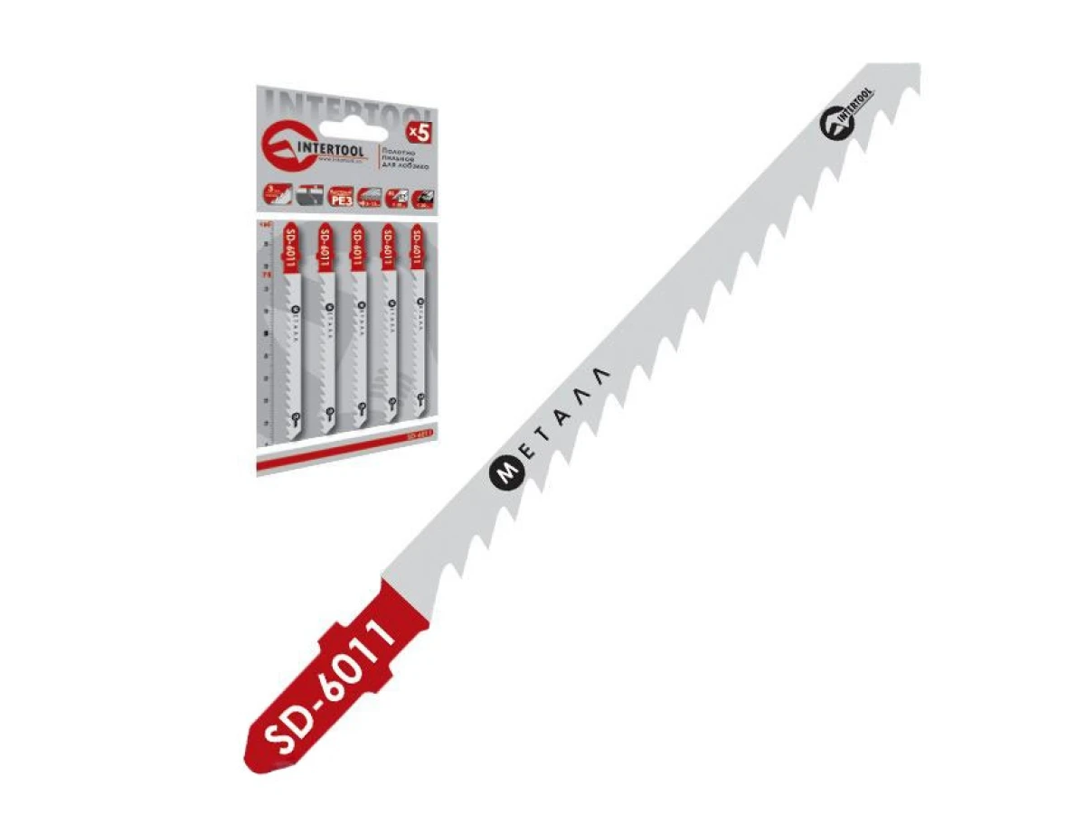 Набір полотен 5 од. для лобзика. Робоча довжина 75 мм, для роботи з кольоровим металом INTERTOOL SD-6011 