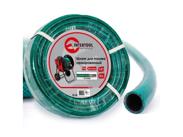 Шланг садовий, тришаровий, зелений, 1/2", 50 м, армований, PVC INTERTOOL GE-4026 