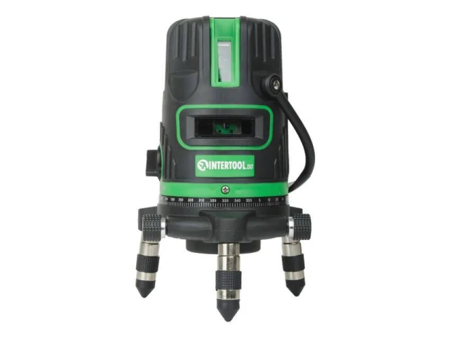 Уровень лазерный 5 лазерных головок, зеленый лазер, звуковая индикация. INTERTOOL MT-3008 