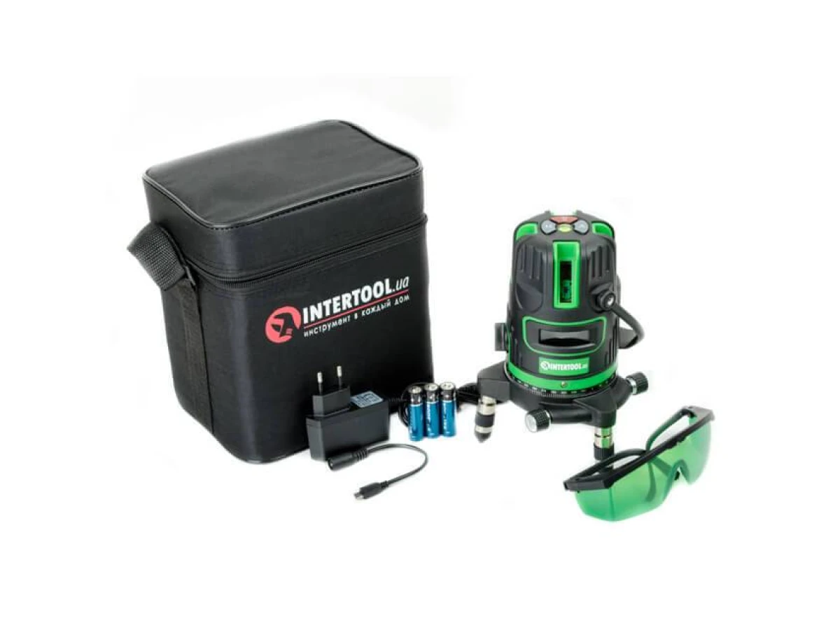 Уровень лазерный 5 лазерных головок, зеленый лазер, звуковая индикация. INTERTOOL MT-3008 