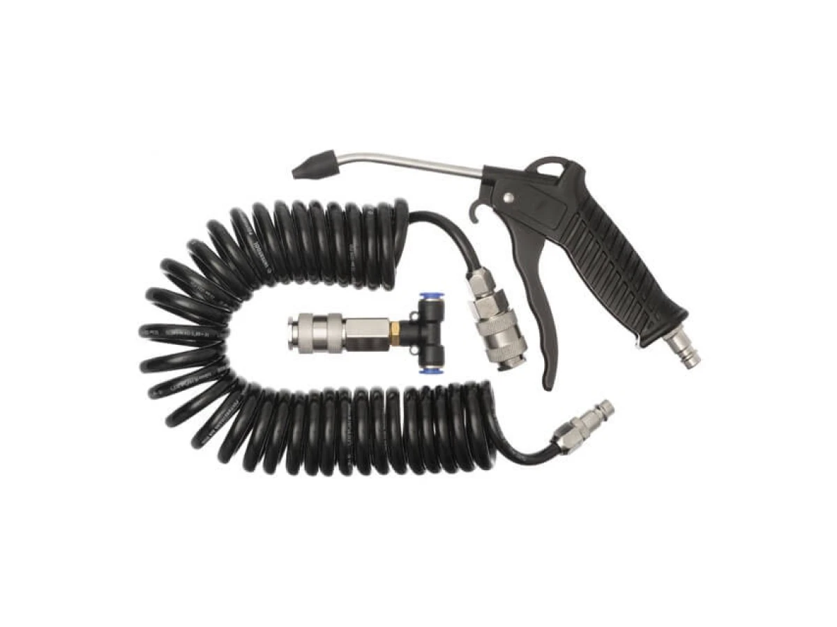 Набір для продування кабін вантажних авто: пістолет, шланг поліуретановий 5 м 8*5 мм, трійник на 8 мм; на швидкороз'ємних з'єднаннях INTERTOOL PT-1508 