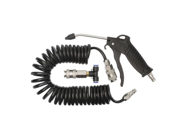 Набір для продування кабін вантажних авто: пістолет, шланг поліуретановий 5 м 8*5 мм, трійник на 8 мм; на швидкороз'ємних з'єднаннях INTERTOOL PT-1508 