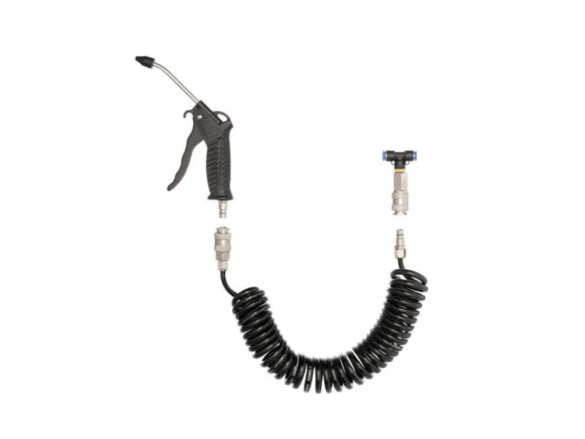 Набір для продування кабін вантажних авто: пістолет, шланг поліуретановий 5 м 8*5 мм, трійник на 8 мм; на швидкороз'ємних з'єднаннях INTERTOOL PT-1508 