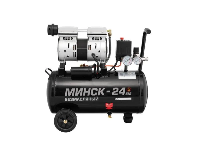 Компресор МК 24 БМ, 24л, 1.1 кВт, 220 В, 8 атм, 145 л/хв., малошумний, безмасляний, 2 циліндри INTERTOOL PT-0019 