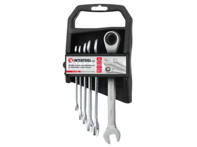 Набір ключів комбінованих з храповим механізмом 6од. 8-19мм, Cr-V; PROF DIN3113 INTERTOOL XT-1302