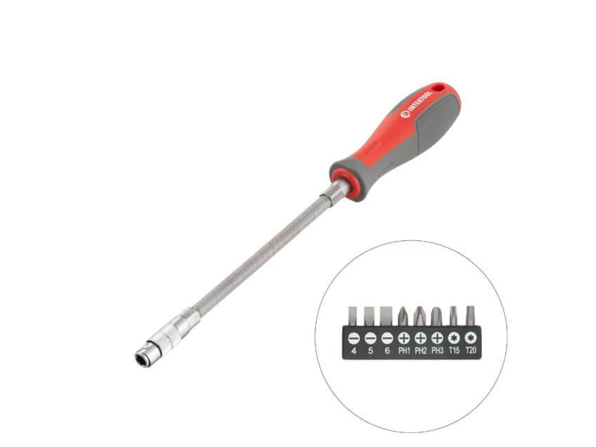 Отвертка с гибким удлинителем и комплектом насадок 9 ед. INTERTOOL VT-3342 