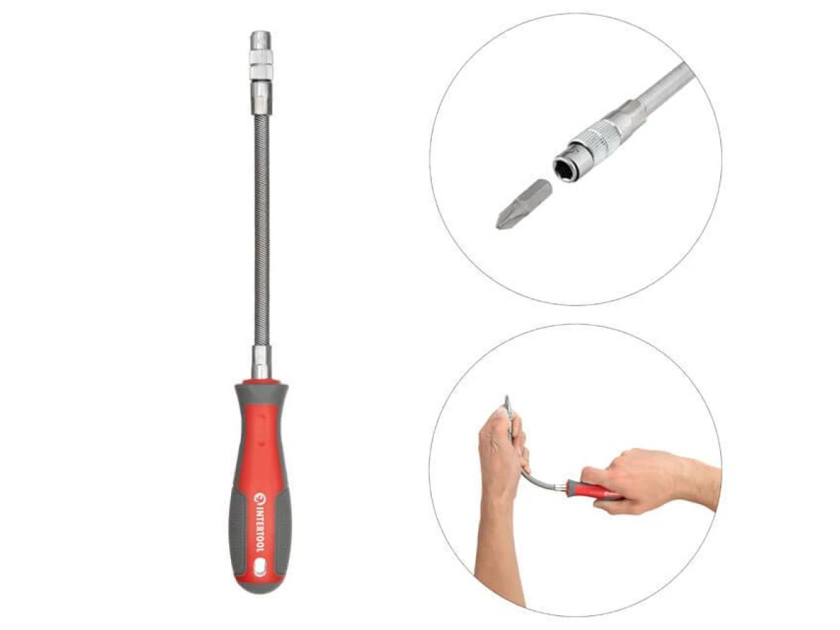 Отвертка с гибким удлинителем и комплектом насадок 9 ед. INTERTOOL VT-3342 