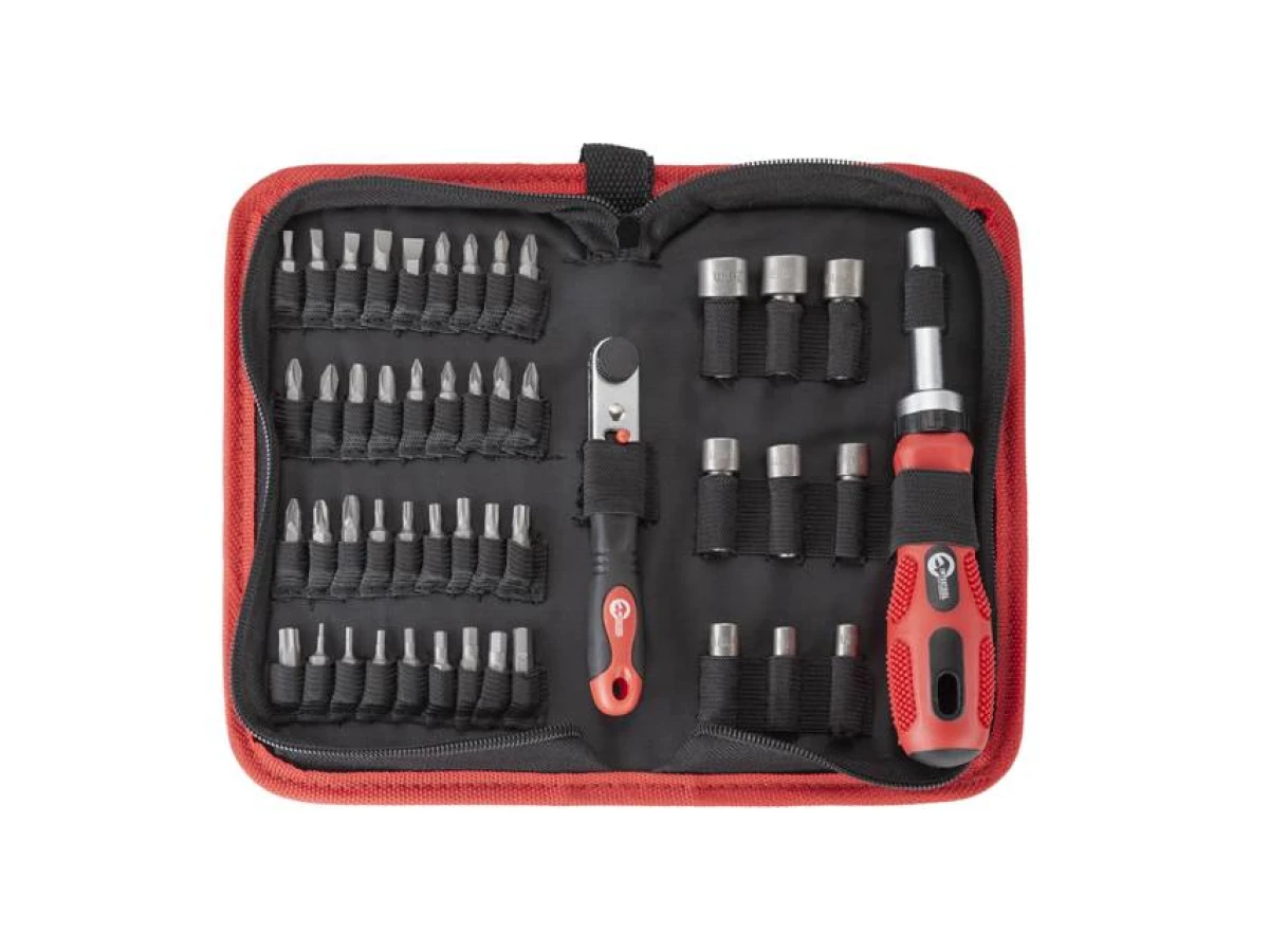 Викрутка реверсивна з трищіткою та набором насадок, в чохлі, 48 од. INTERTOOL VT-1048 
