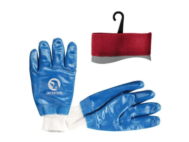 Перчатка маслостойкая х/б трикотаж покрытая нитрилом c вязаным манжетом 10.5" (синяя) (120пар/ящ) INTERTOOL SP-0137W 