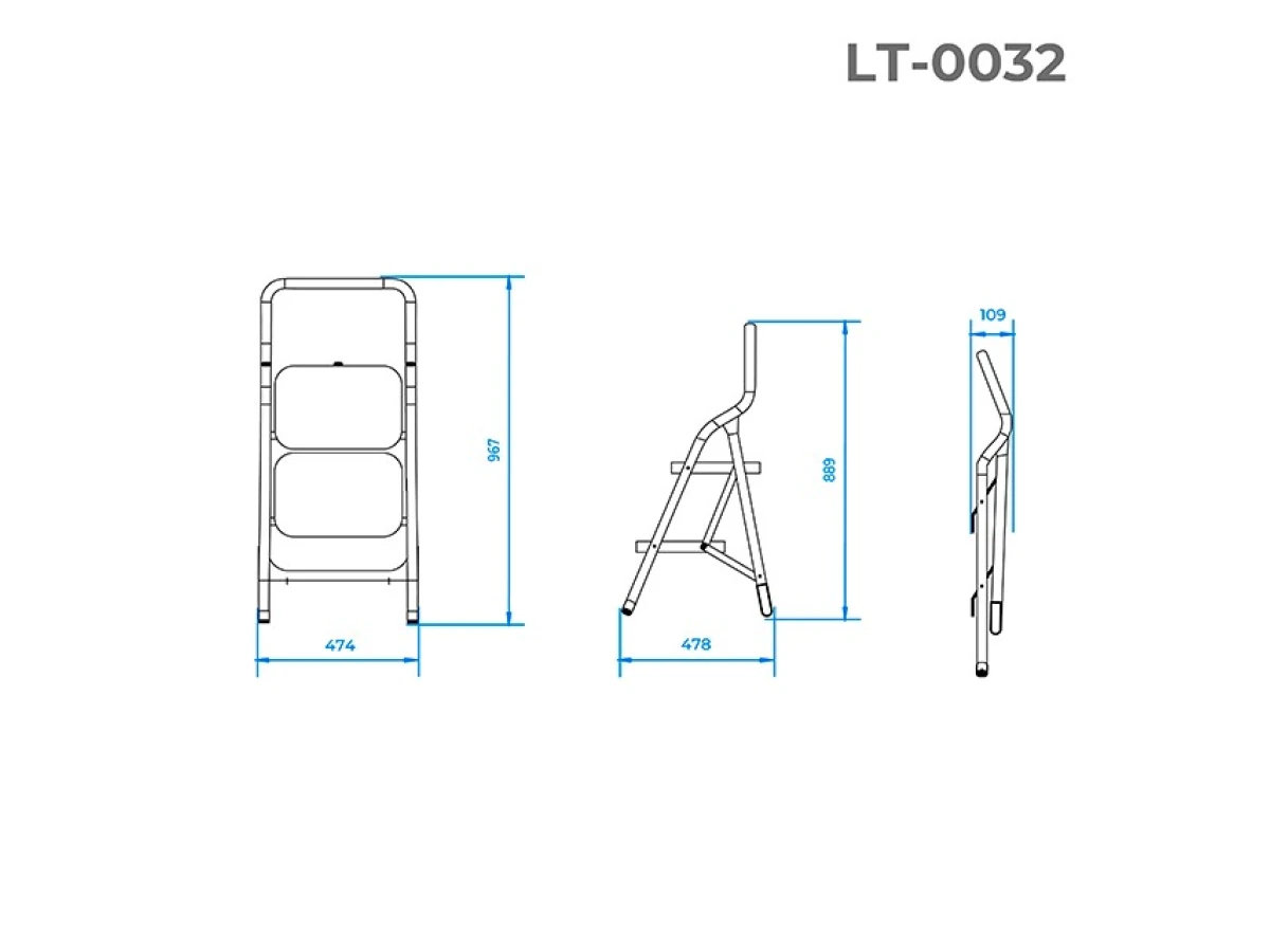 Стремянка, 2 ступени 380*260 мм, высота 889 мм INTERTOOL LT-0032 
