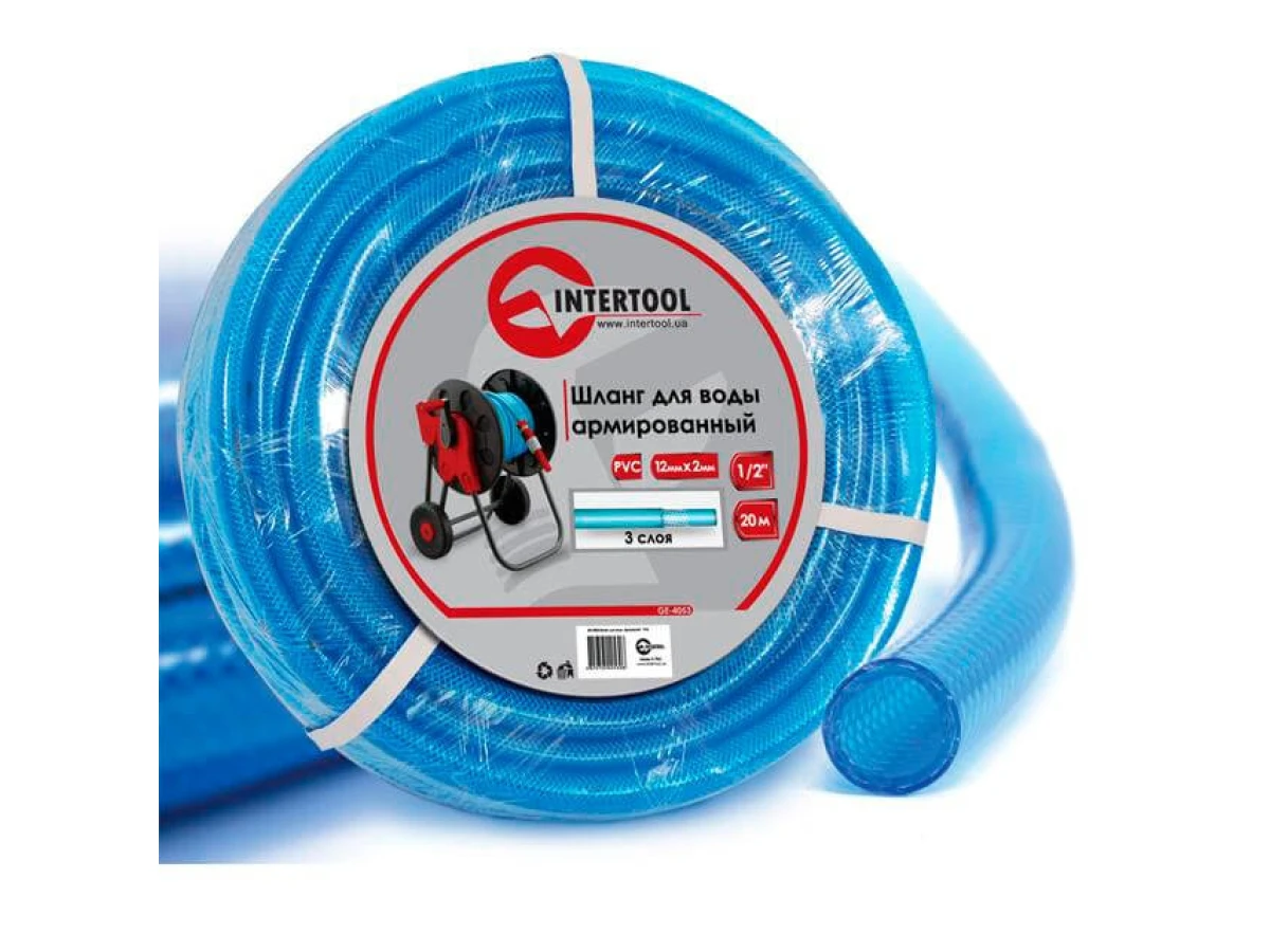 Шланг для воды 3-х слойный, 1/2", 20 м, армированный, PVC INTERTOOL GE-4053 