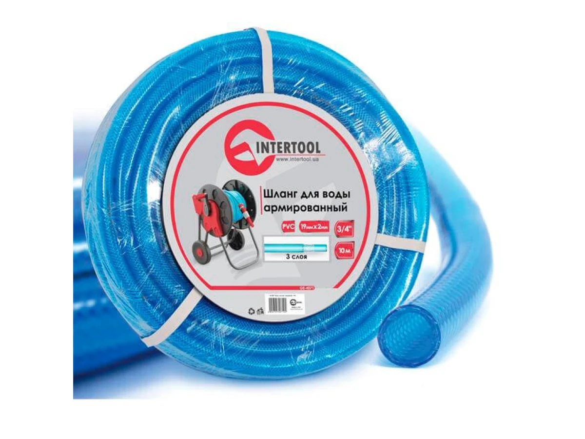 Шланг для воды 3-х слойный, 3/4", 10 м, армированный, PVC INTERTOOL GE-4071 