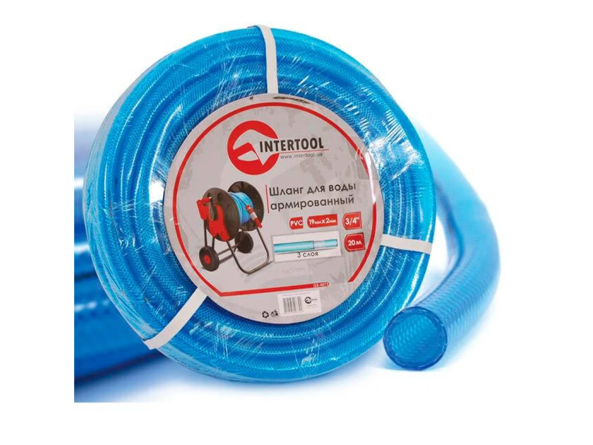 Шланг для воды 3-х слойный, 3/4", 20 м, армированный, PVC INTERTOOL GE-4073 