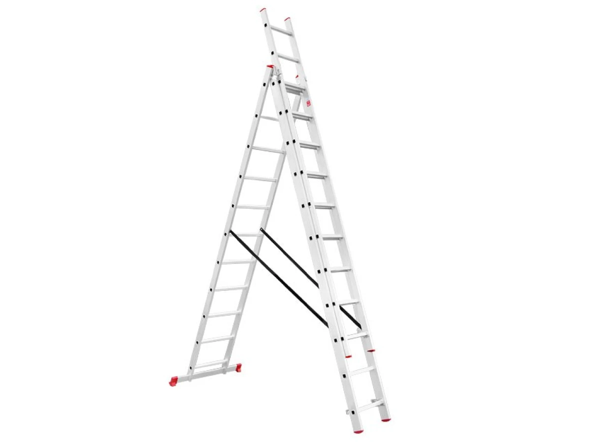 Лестница алюминиевая, 3-х секционная, универсальная, раскладная, 3*11 ступ., 6.7 м INTERTOOL LT-0311 