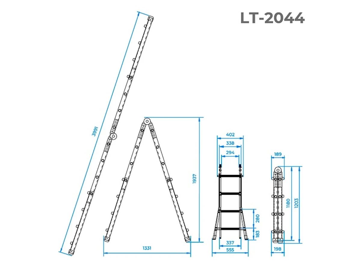 Лестница алюминиевая универсальная раскладная телескопическая 4*4 ступ. INTERTOOL LT-2044 