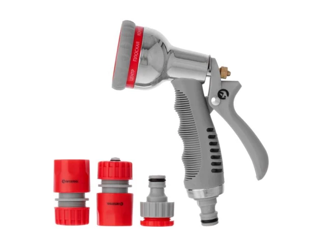 Пістолет-розпилювач для поливу 8-ми функціональний+ адаптер з резьбою 1/2", 3/4" і 2 коннектора для шланга 1/2" INTERTOOL GE-0005 