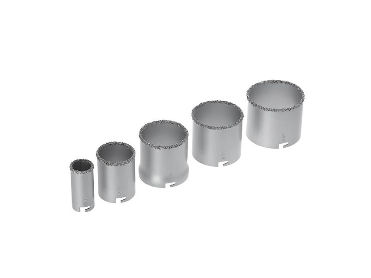 Набір корончатих свердел для плитки, 32-83 мм, 5 шт, вольфрамове напилення + напилок, кейс INTERTOOL SD-0428 