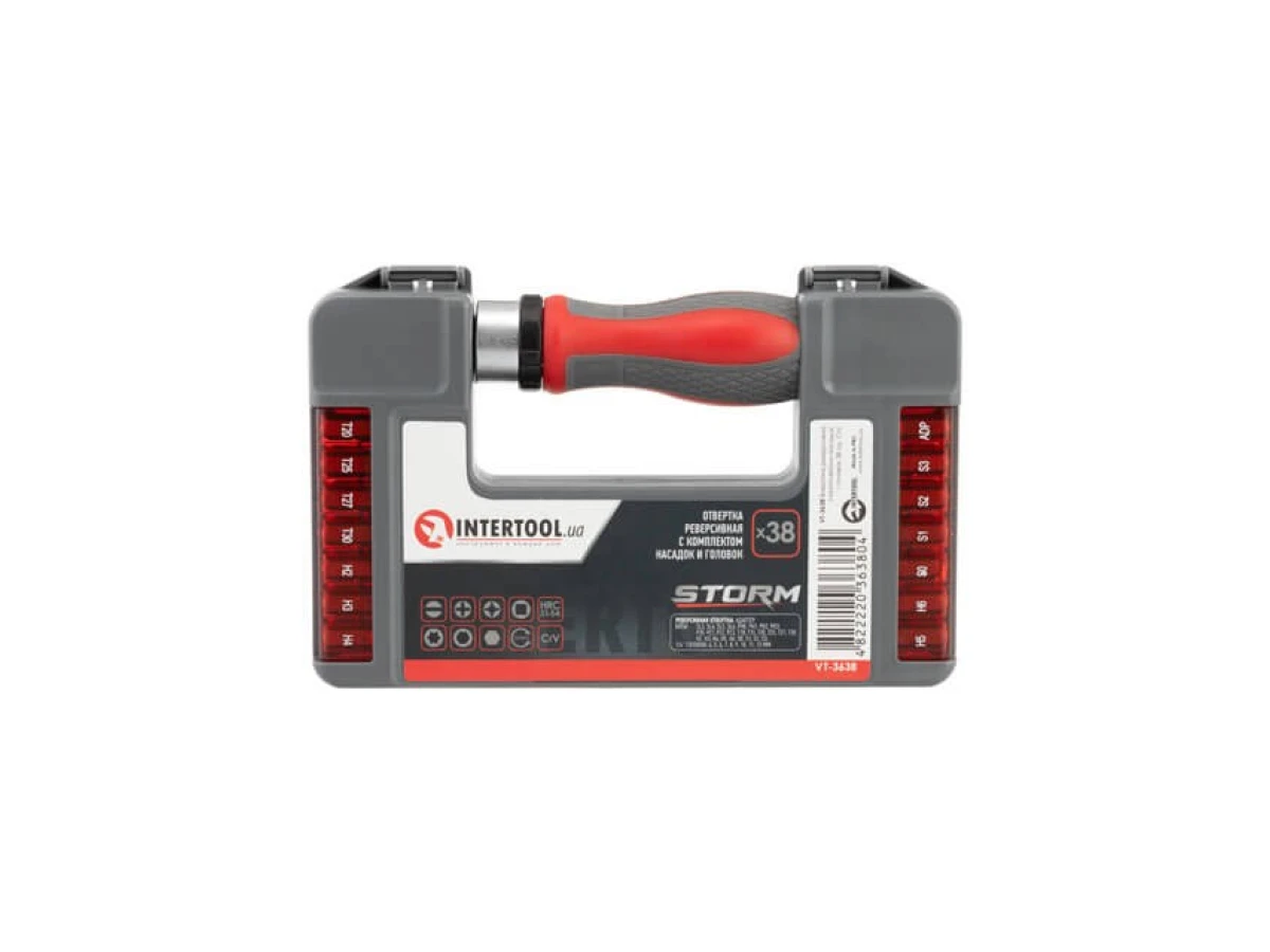 Викрутка реверсивна з комплектом насадок і головок 38 од, STORM INTERTOOL VT-3638 