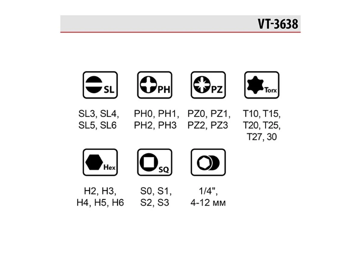 Викрутка реверсивна з комплектом насадок і головок 38 од, STORM INTERTOOL VT-3638 