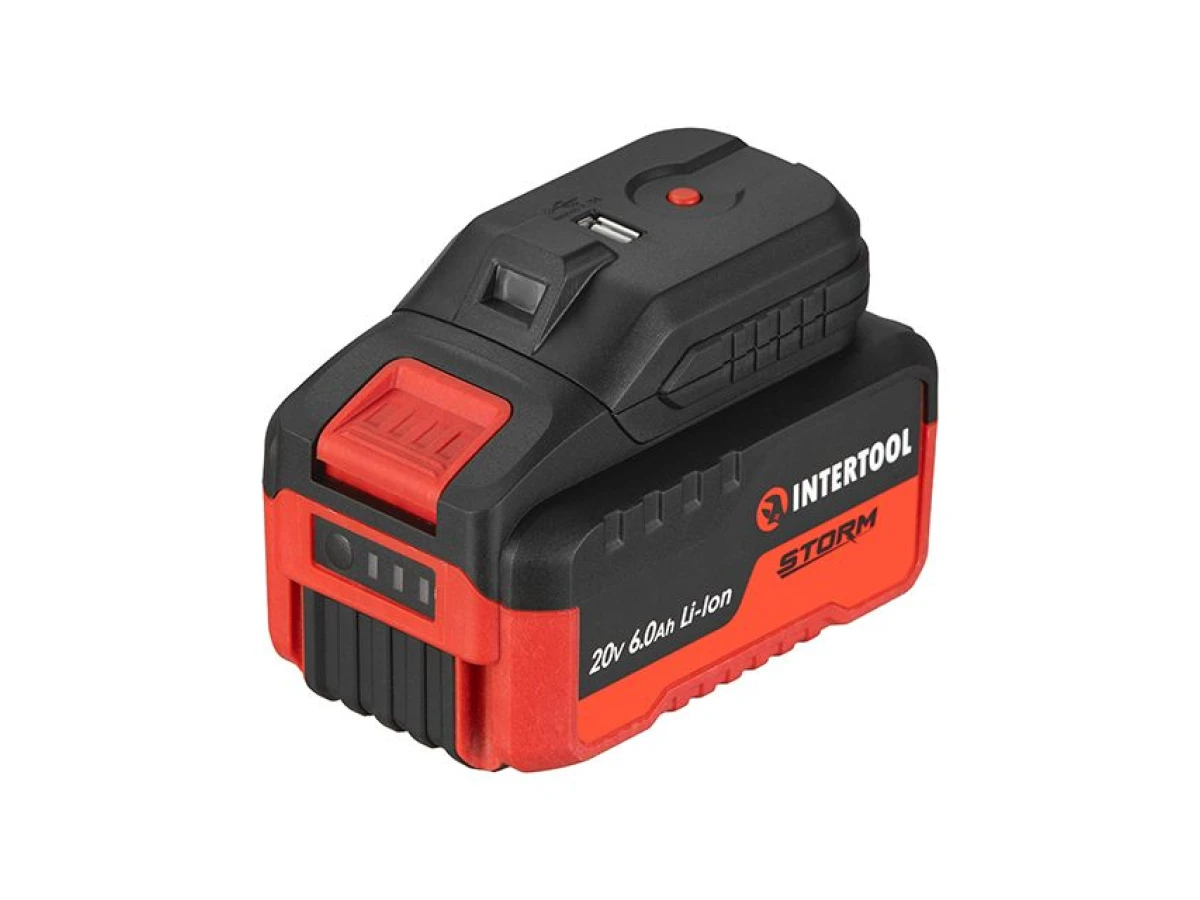 Адаптор для акумулятора Li-ion 20 В, USB 2A, LED ліхтар INTERTOOL WT-9300 