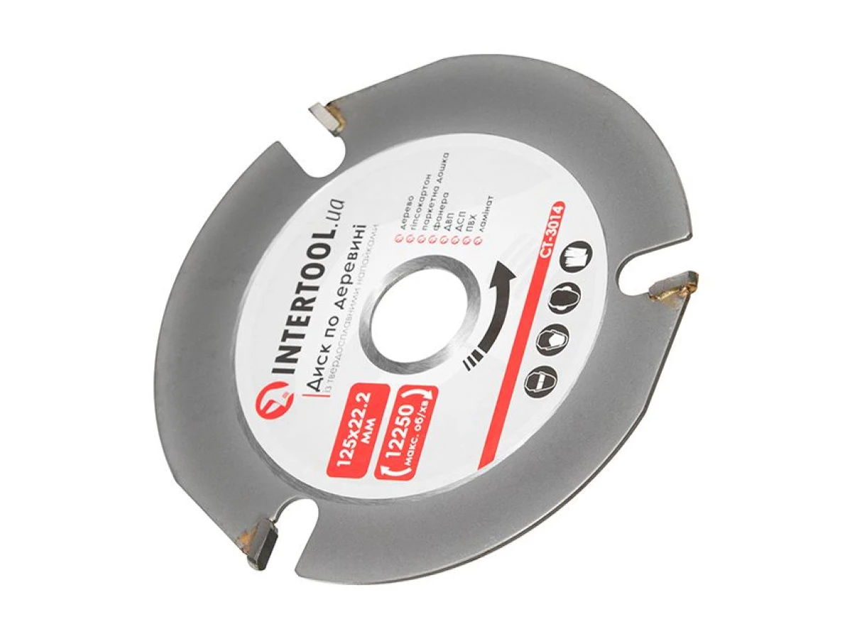 Диск пильный по дереву с твердосплавными напайками 125*22.2*2.0 мм, 3Т на угловую шлифмашину INTERTOOL CT-3014 