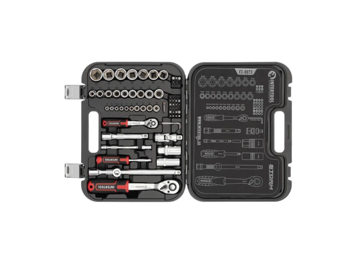 Набір інструментів 73 од. STORM, 1/2", 1/4", Cr-V INTERTOOL ET-8073 