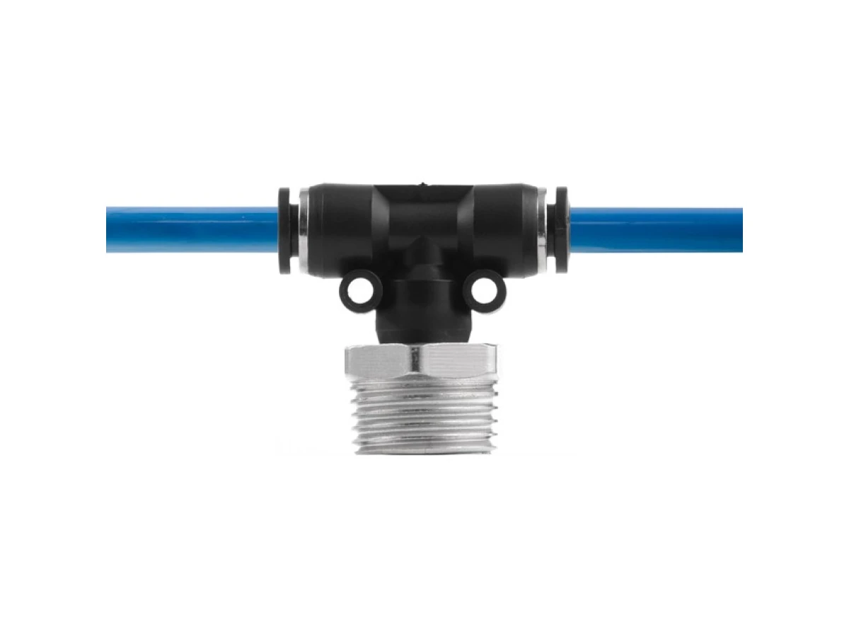 З'єднання цангове Т-подібне для поліуретанових та ін. шлангів 6*6 мм, 1/2" зовн. різьба INTERTOOL PT-2361 