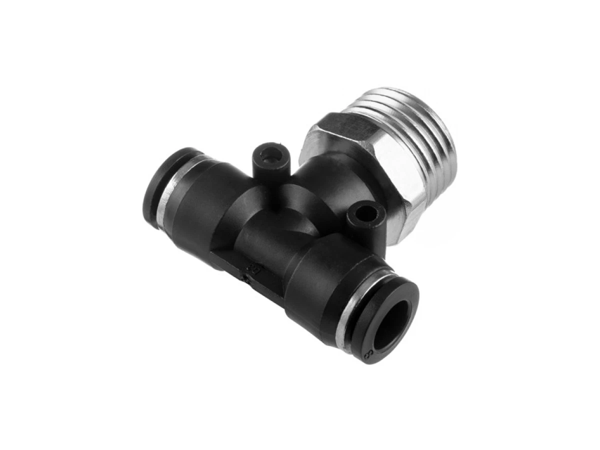 З'єднання цангове Т-подібне для поліуретанових та ін. шлангів 8*8 мм, 1/2" зовн. різьба INTERTOOL PT-2362 