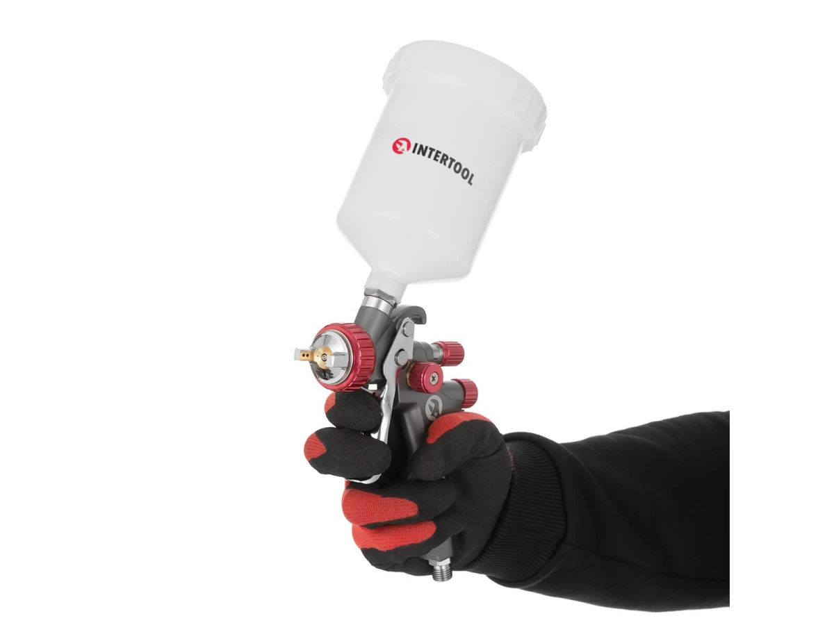 Фарбопульт пневматичний LVLP TEFLON професійний, форсунка 1.8 мм, верхній пластиковий бачок 600 мл., 1.5 бар, STORM INTERTOOL PT-0148 