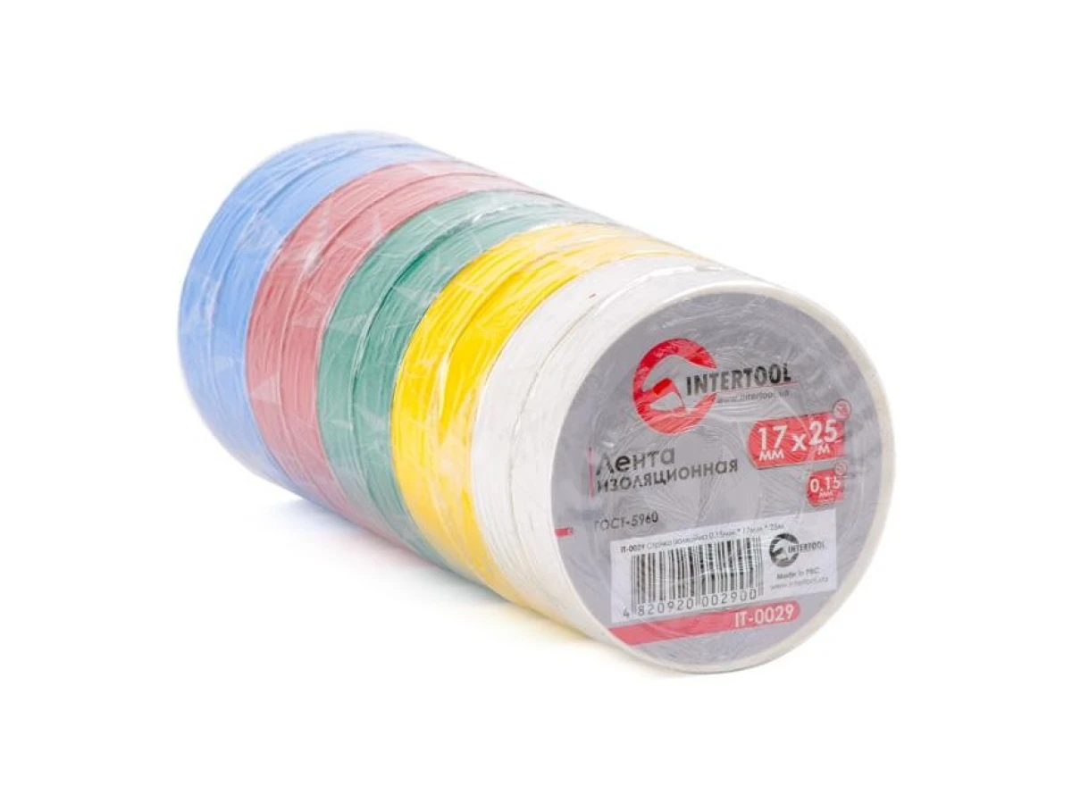 Стрічка ізоляційна, 17 мм * 25 м * 0,15 мм, кольорова (уп. 10 шт) INTERTOOL IT-0029 