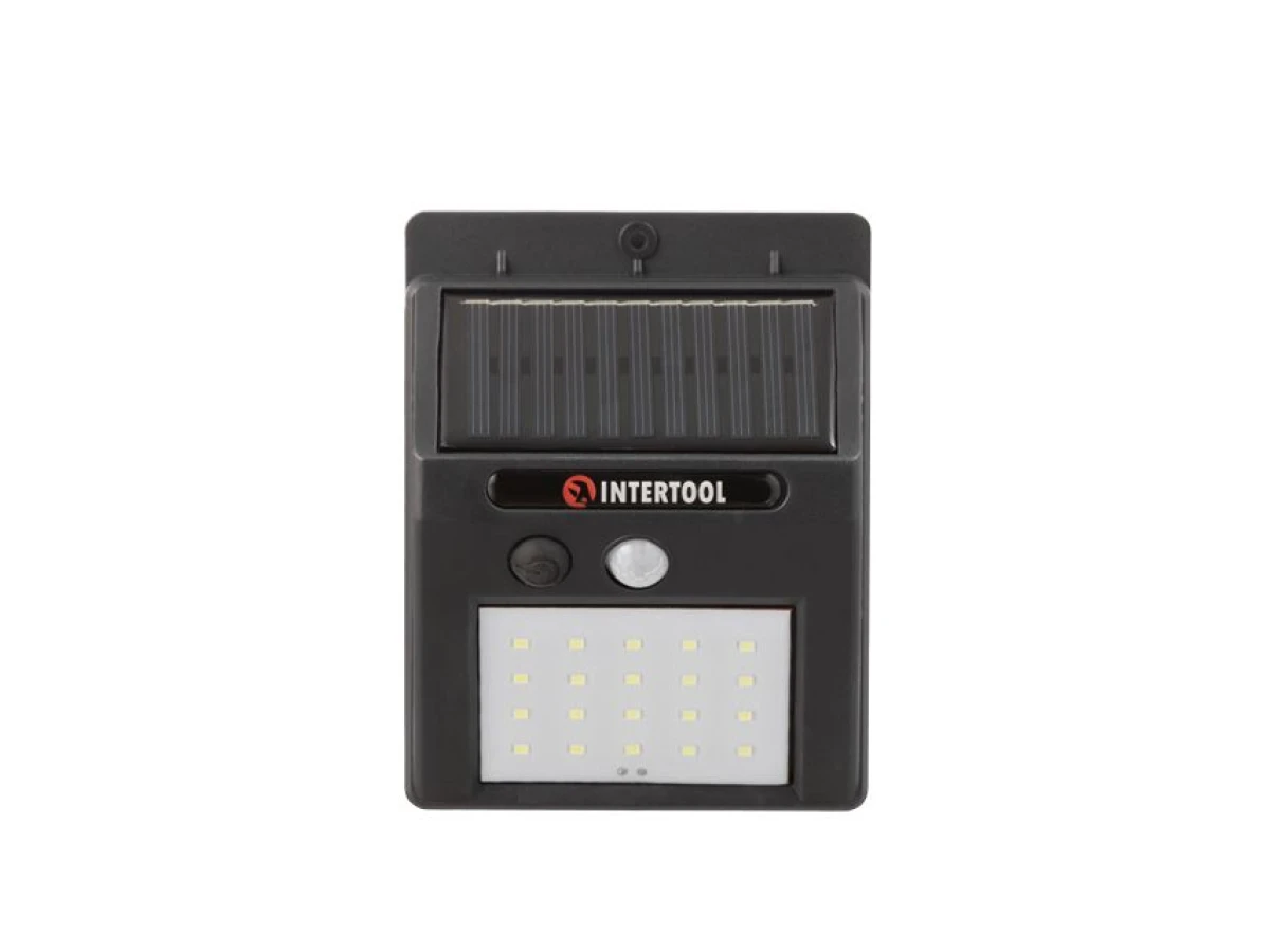 Світильник акумуляторний настінний 20SMD, вуличний, сонячна панель, датчик руху INTERTOOL LB-0112 