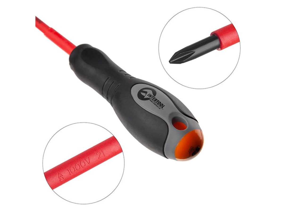 Викрутка хрестова ізольована PH1 * 80 мм, 1000 В INTERTOOL VT-3211 