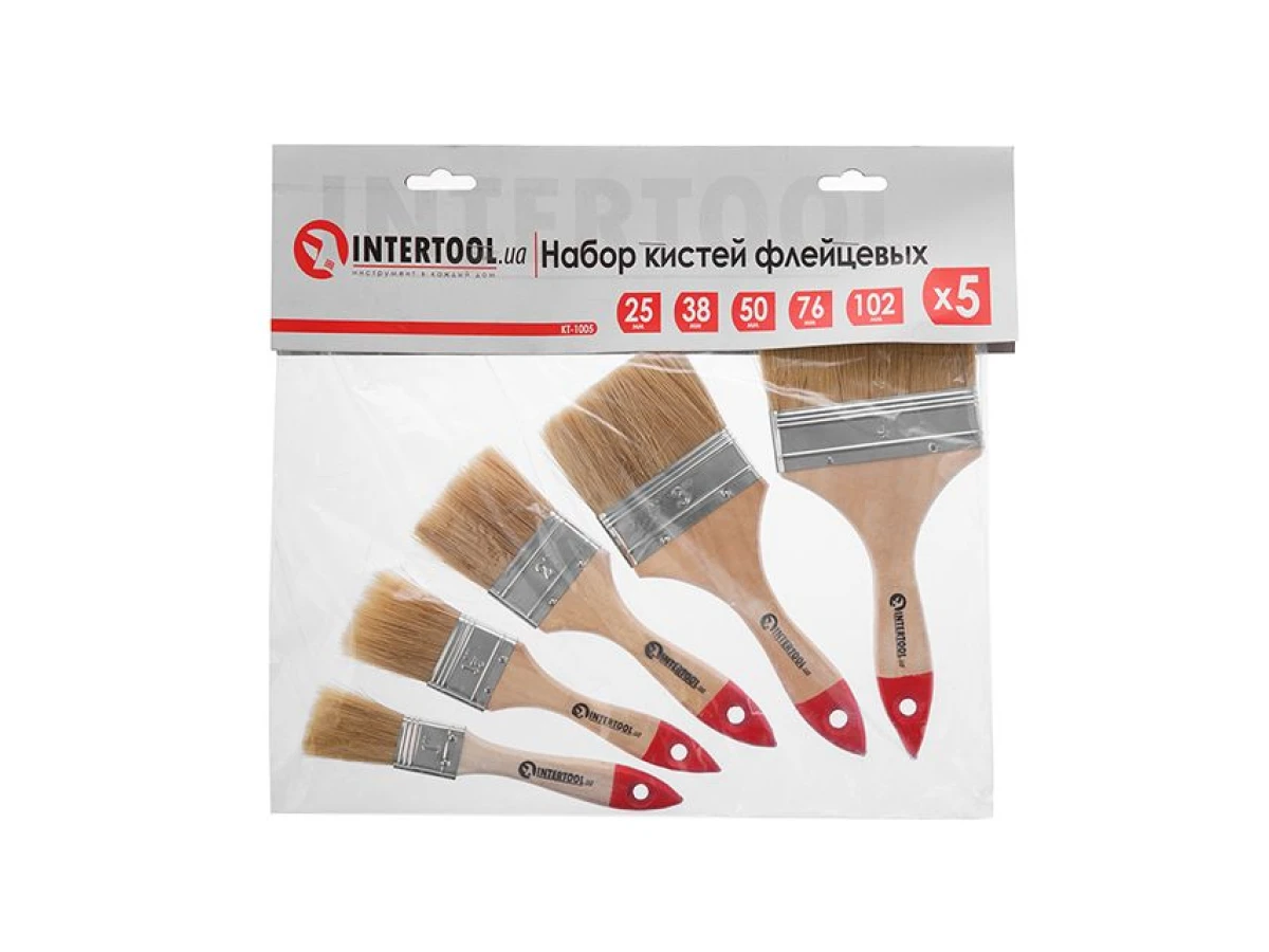Набір пензлів флейцевих 25; 38; 50; 76; 102 мм, 5 од. INTERTOOL KT-1005 