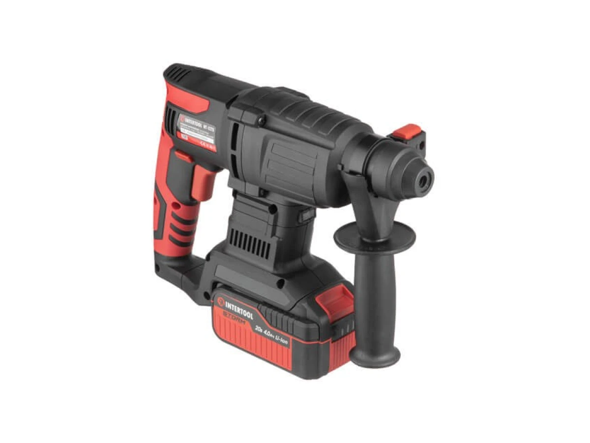 Перфоратор аккумуляторный с бесщеточным двигателем 20 В, 2 Дж, 0-1250 об/мин, 0-4800 уд/мин, SDS plus, Li-Ion, 4.0 Ач, ЗУ 4 А, кейс INTERTOOL WT-0370 