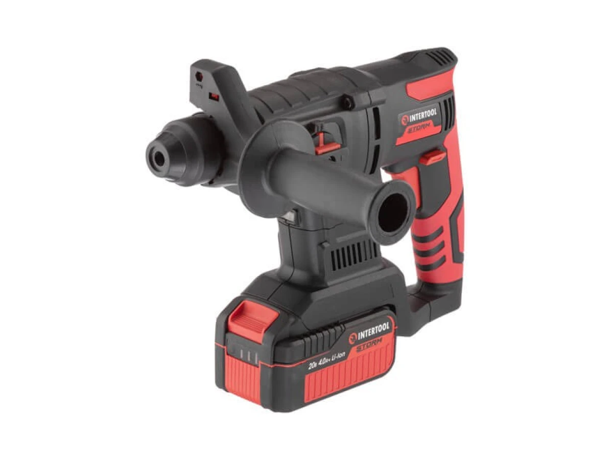 Перфоратор аккумуляторный с бесщеточным двигателем 20 В, 2 Дж, 0-1250 об/мин, 0-4800 уд/мин, SDS plus, Li-Ion, 4.0 Ач, ЗУ 4 А, кейс INTERTOOL WT-0370 