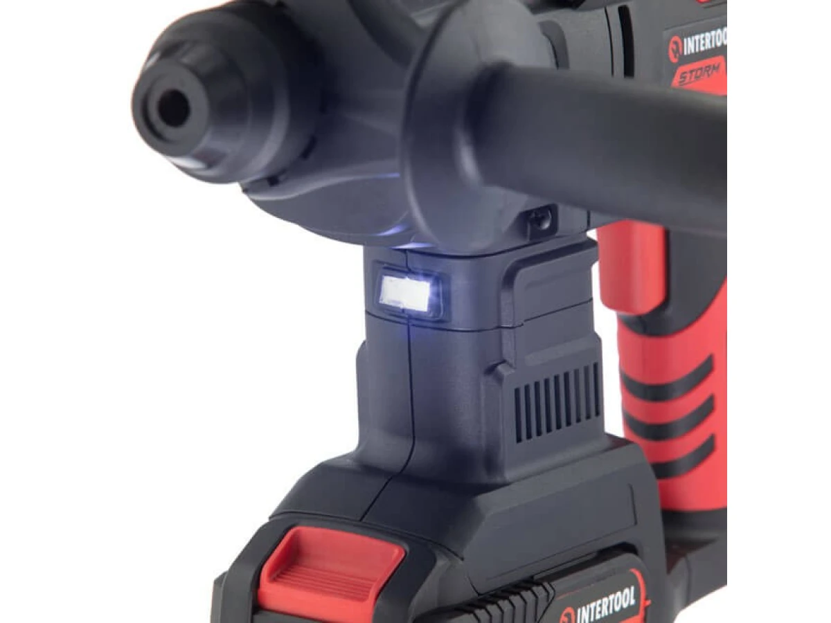 Перфоратор аккумуляторный с бесщеточным двигателем 20 В, 2 Дж, 0-1250 об/мин, 0-4800 уд/мин, SDS plus, Li-Ion, 4.0 Ач, ЗУ 4 А, кейс INTERTOOL WT-0370 