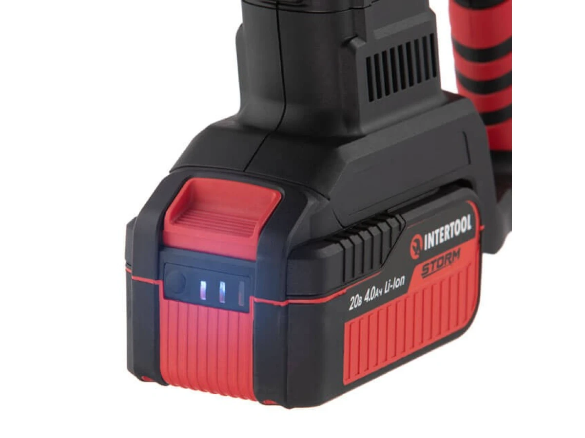 Перфоратор аккумуляторный с бесщеточным двигателем 20 В, 2 Дж, 0-1250 об/мин, 0-4800 уд/мин, SDS plus, Li-Ion, 4.0 Ач, ЗУ 4 А, кейс INTERTOOL WT-0370 