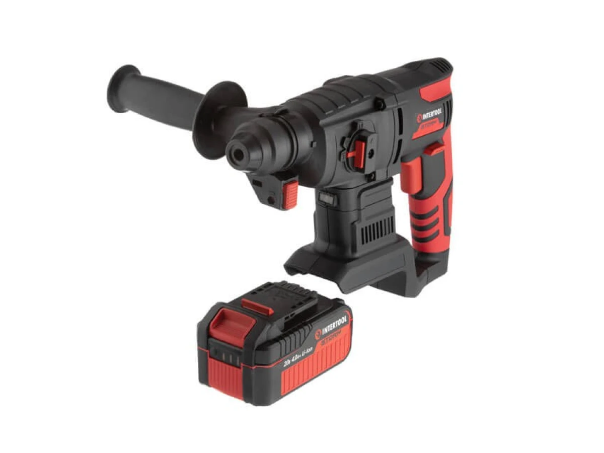 Перфоратор аккумуляторный с бесщеточным двигателем 20 В, 2 Дж, 0-1250 об/мин, 0-4800 уд/мин, SDS plus, Li-Ion, 4.0 Ач, ЗУ 4 А, кейс INTERTOOL WT-0370 