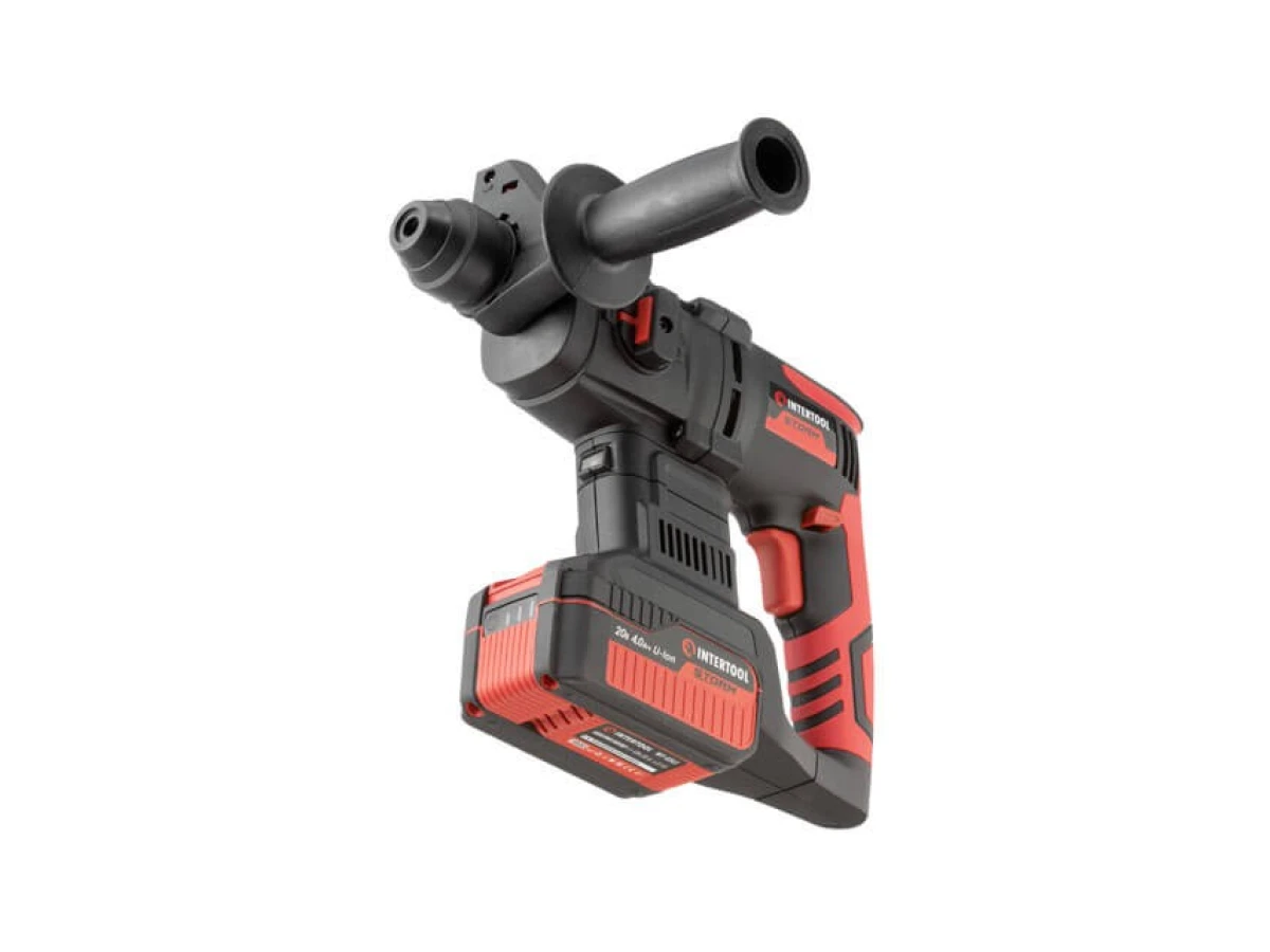 Перфоратор аккумуляторный с бесщеточным двигателем 20 В, 2 Дж, 0-1250 об/мин, 0-4800 уд/мин, SDS plus, Li-Ion, 4.0 Ач, ЗУ 4 А, кейс INTERTOOL WT-0370 