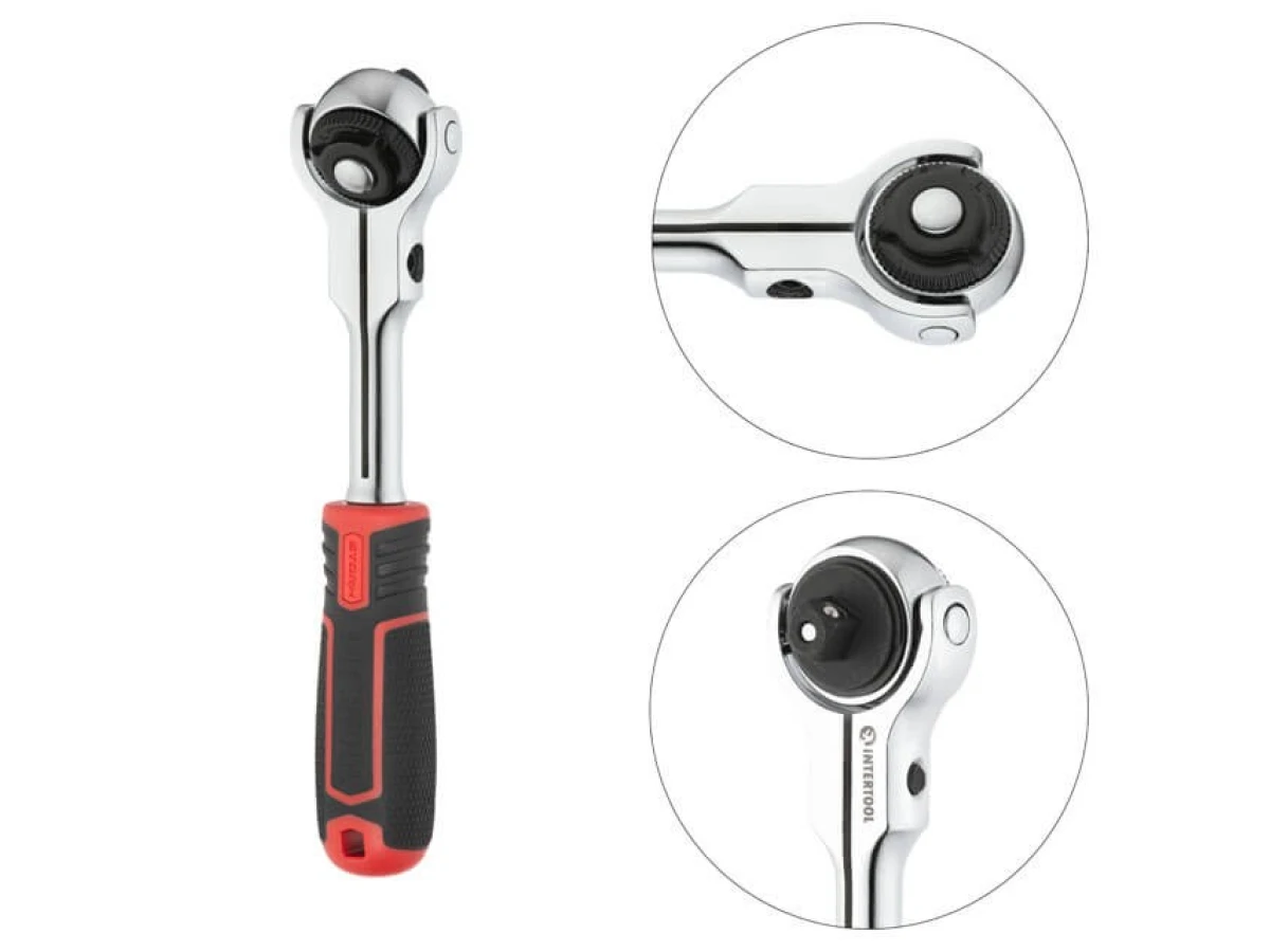Рукоятка с храповым механизмом поворотная, 72 зуба 3/8", Cr-V STORM INTERTOOL ET-8008 