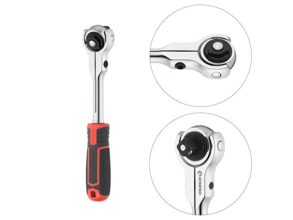 Рукоятка с храповым механизмом поворотная, 72 зуба 1/2", Cr-V STORM INTERTOOL ET-8009 