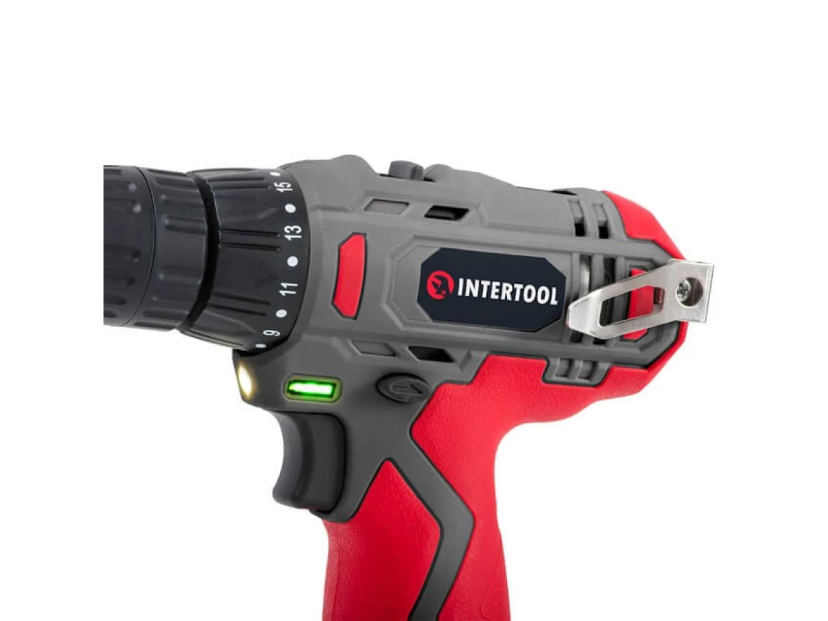 Дриль-шурупокрут акумуляторний 12 В, 30 Нм, 0-350/0-1300 об/хв., 0.8-10 мм, 1.5 Аг INTERTOOL DT-0310 