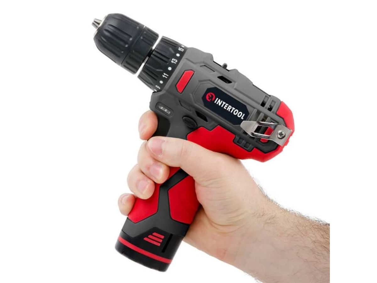 Дриль-шурупокрут акумуляторний 12 В, 30 Нм, 0-350/0-1300 об/хв., 0.8-10 мм, 1.5 Аг INTERTOOL DT-0310 
