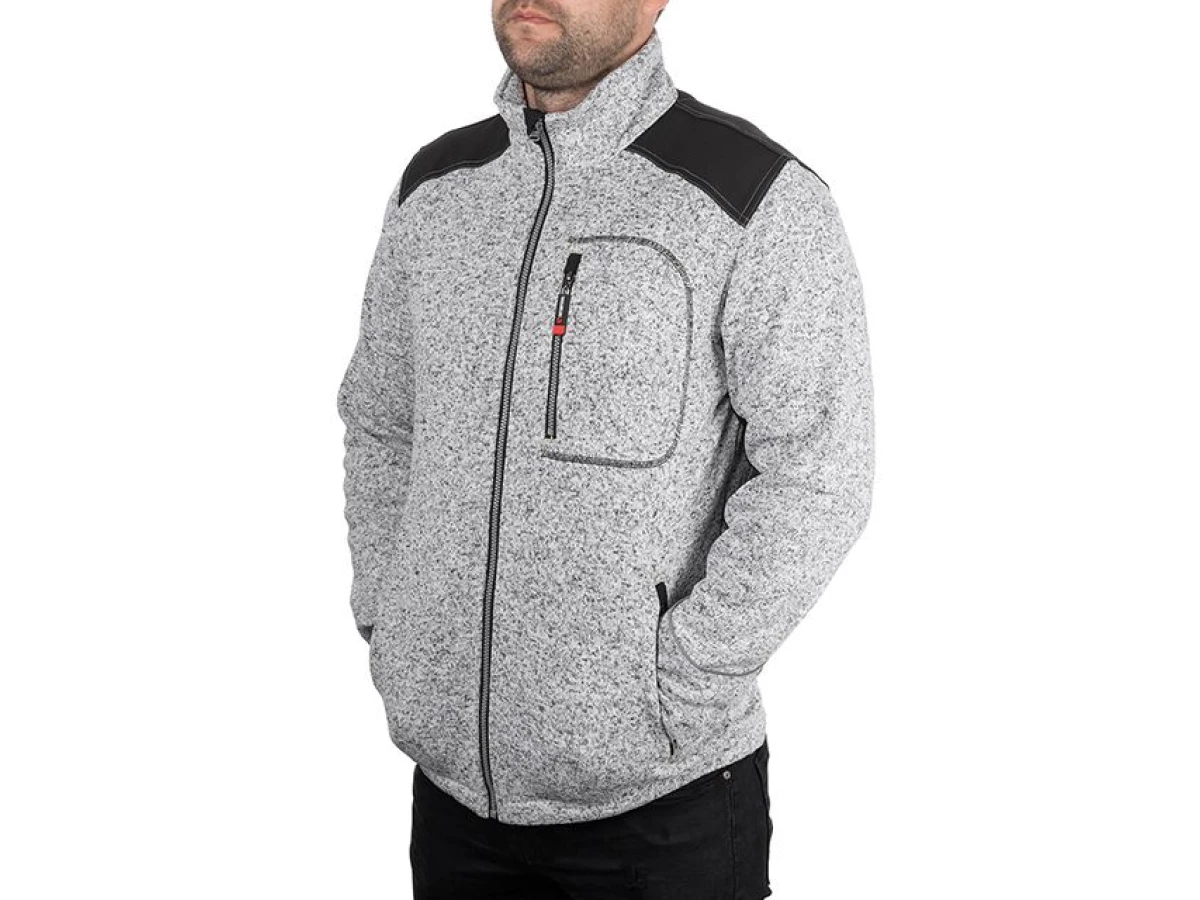 Куртка в'язана SOFTSHELL сірого кольору з чорними вставками, тканина - 100% поліестер 270 G, з кишенею на грудях і двома бічними, розмір M INTERTOOL SP-3112 